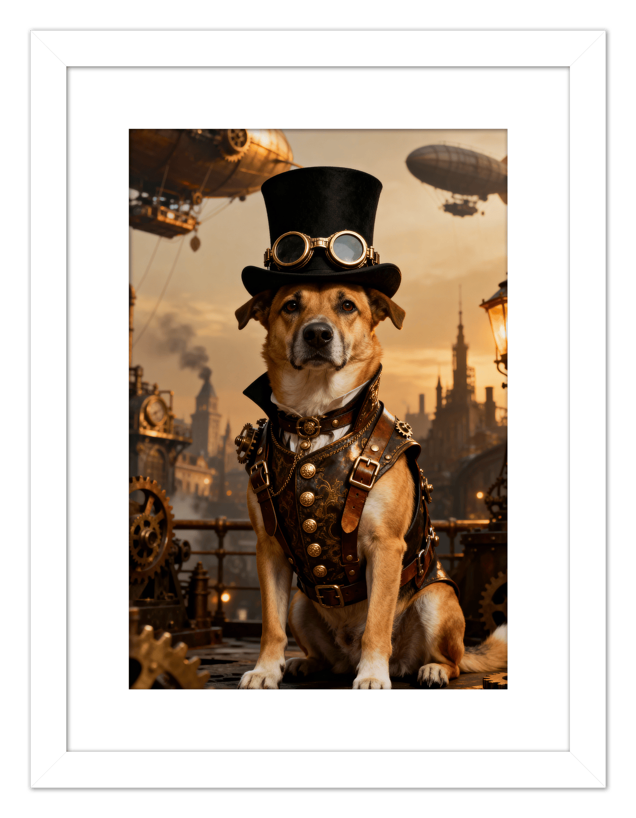 Custom Steampunk Victorian Pet Portrait From Photo - Personalized Animal Wall Art Print, Funny Dog Artwork Decor, Unique Cat Lover Gifts, Vintage Home Poster for Kids Room, Nursery, Bedroom, Office - Front View