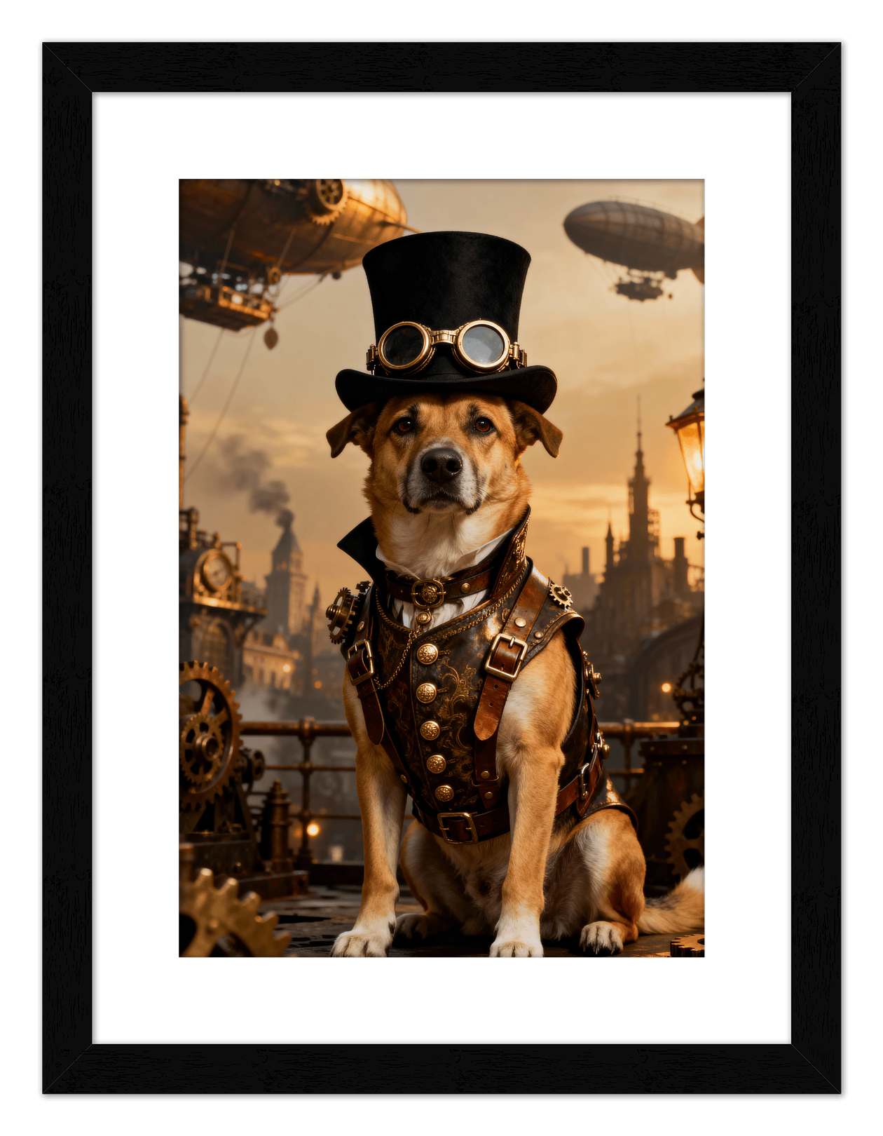 Custom Steampunk Victorian Pet Portrait From Photo - Personalized Animal Wall Art Print, Funny Dog Artwork Decor, Unique Cat Lover Gifts, Vintage Home Poster for Kids Room, Nursery, Bedroom, Office - Front View