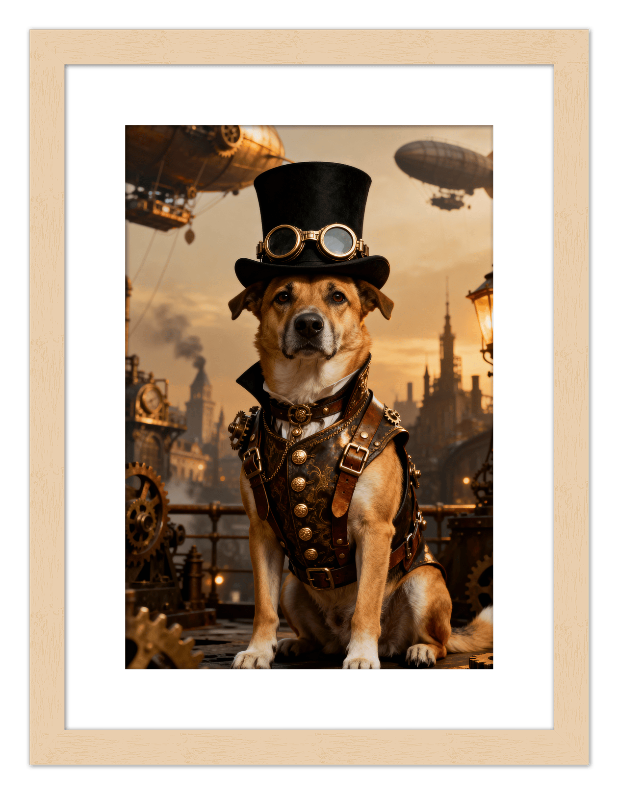 Custom Steampunk Victorian Pet Portrait From Photo - Personalized Animal Wall Art Print, Funny Dog Artwork Decor, Unique Cat Lover Gifts, Vintage Home Poster for Kids Room, Nursery, Bedroom, Office - Front View