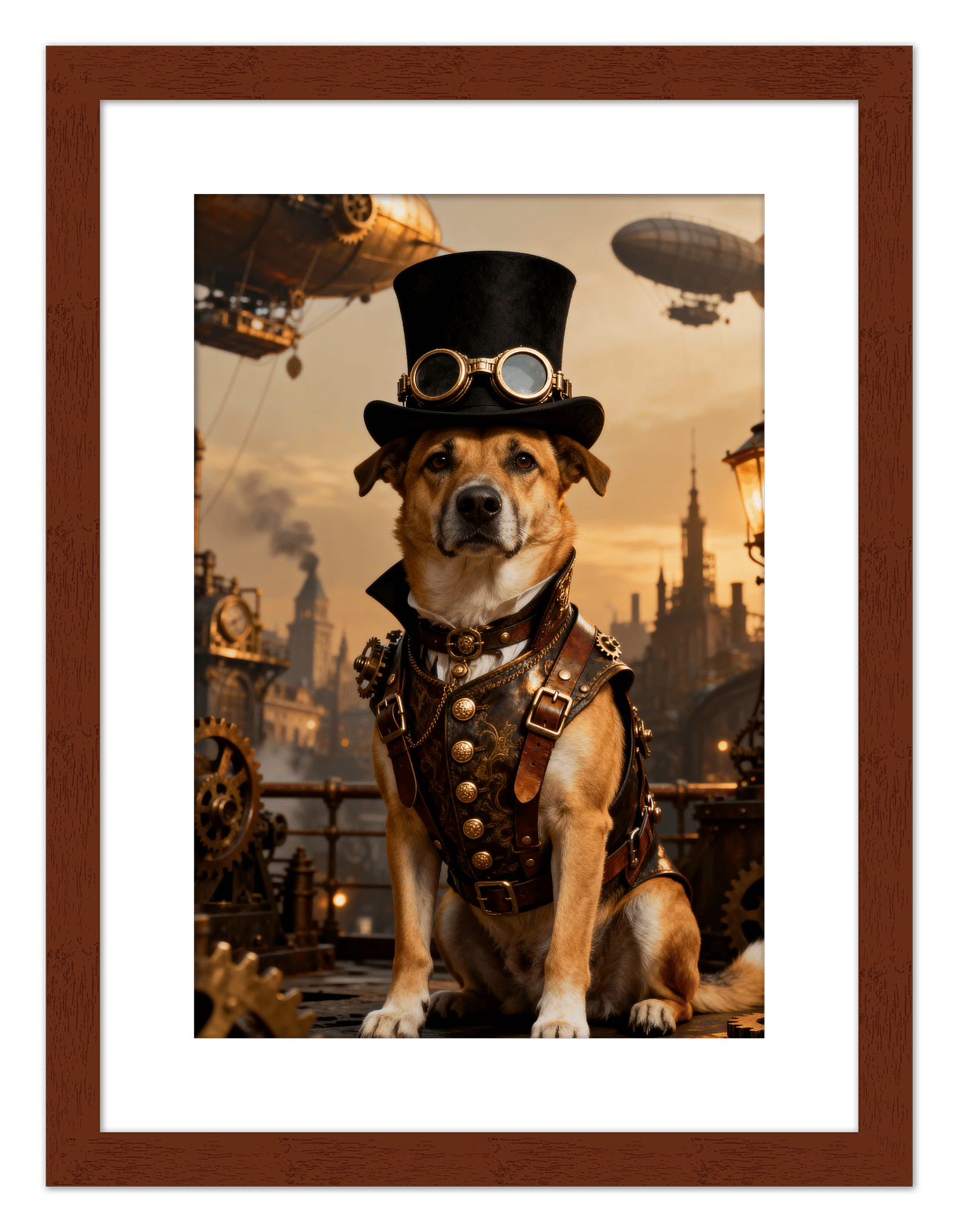 Custom Steampunk Victorian Pet Portrait From Photo - Personalized Animal Wall Art Print, Funny Dog Artwork Decor, Unique Cat Lover Gifts, Vintage Home Poster for Kids Room, Nursery, Bedroom, Office - Front View