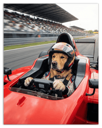 Thumbnail for Custom Pet Race Car Driver Portrait – Personalized Racer Dog Wall Art, Unique Cat Lovers Gifts, Funny Animal Print, Racing Home Decor Poster for Living Room, Bedroom, Office, Quirky Humor Artwork - Front View