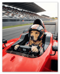 Thumbnail for Custom Pet Race Car Driver Portrait – Personalized Racer Dog Wall Art, Unique Cat Lovers Gifts, Funny Animal Print, Racing Home Decor Poster for Living Room, Bedroom, Office, Quirky Humor Artwork - Front View