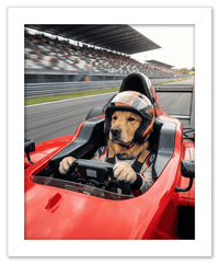 Thumbnail for Custom Pet Race Car Driver Portrait – Personalized Racer Dog Wall Art, Unique Cat Lovers Gifts, Funny Animal Print, Racing Home Decor Poster for Living Room, Bedroom, Office, Quirky Humor Artwork - Front View