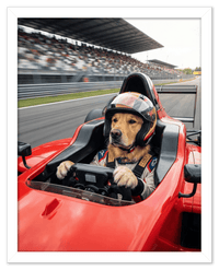 Thumbnail for Custom Pet Race Car Driver Portrait – Personalized Racer Dog Wall Art, Unique Cat Lovers Gifts, Funny Animal Print, Racing Home Decor Poster for Living Room, Bedroom, Office, Quirky Humor Artwork - Front View