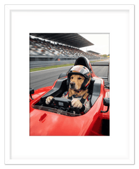 Thumbnail for Custom Pet Race Car Driver Portrait – Personalized Racer Dog Wall Art, Unique Cat Lovers Gifts, Funny Animal Print, Racing Home Decor Poster for Living Room, Bedroom, Office, Quirky Humor Artwork - Front View