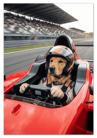 Thumbnail for Custom Pet Race Car Driver Portrait – Personalized Racer Dog Wall Art, Unique Cat Lovers Gifts, Funny Animal Print, Racing Home Decor Poster for Living Room, Bedroom, Office, Quirky Humor Artwork - Front View