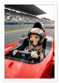 Thumbnail for Custom Pet Race Car Driver Portrait – Personalized Racer Dog Wall Art, Unique Cat Lovers Gifts, Funny Animal Print, Racing Home Decor Poster for Living Room, Bedroom, Office, Quirky Humor Artwork - Front View