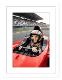 Thumbnail for Custom Pet Race Car Driver Portrait – Personalized Racer Dog Wall Art, Unique Cat Lovers Gifts, Funny Animal Print, Racing Home Decor Poster for Living Room, Bedroom, Office, Quirky Humor Artwork - Front View