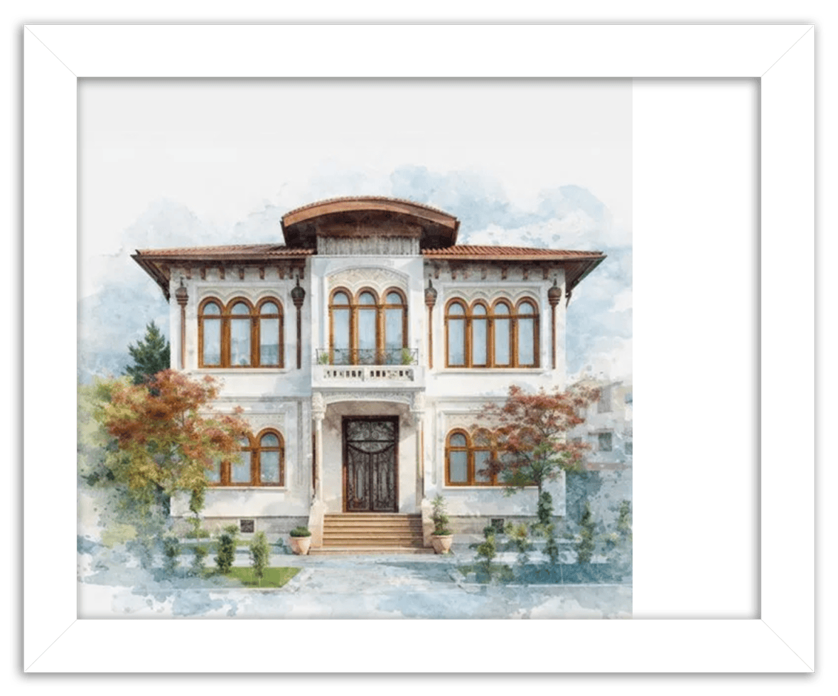 Custom Watercolor House Portrait with Name - Personalized Residence Wall Art for Living Room, Create Your Own Artwork from Photo, Perfect Housewarming Gifts for New Homeowner, Modern Home Decor Poster - Front View