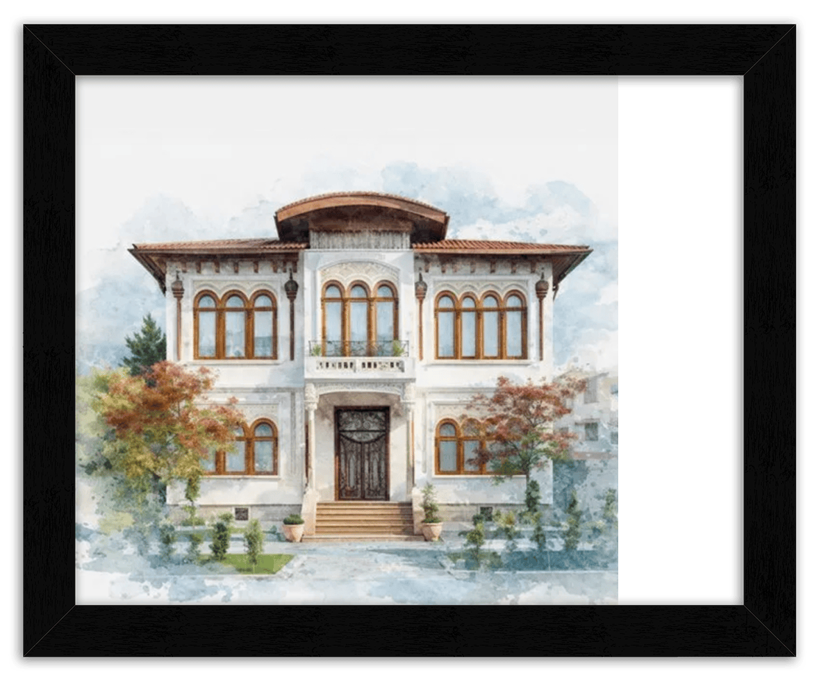 Custom Watercolor House Portrait with Name - Personalized Residence Wall Art for Living Room, Create Your Own Artwork from Photo, Perfect Housewarming Gifts for New Homeowner, Modern Home Decor Poster - Front View