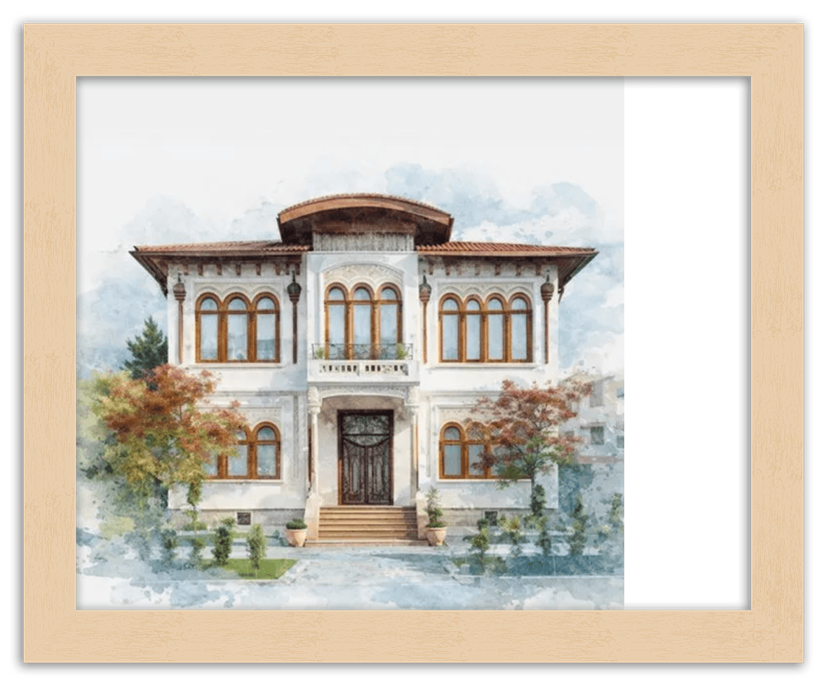 Custom Watercolor House Portrait with Name - Personalized Residence Wall Art for Living Room, Create Your Own Artwork from Photo, Perfect Housewarming Gifts for New Homeowner, Modern Home Decor Poster - Front View