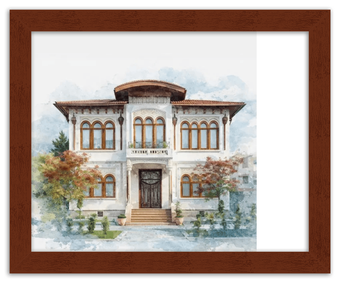 Custom Watercolor House Portrait with Name - Personalized Residence Wall Art for Living Room, Create Your Own Artwork from Photo, Perfect Housewarming Gifts for New Homeowner, Modern Home Decor Poster - Front View