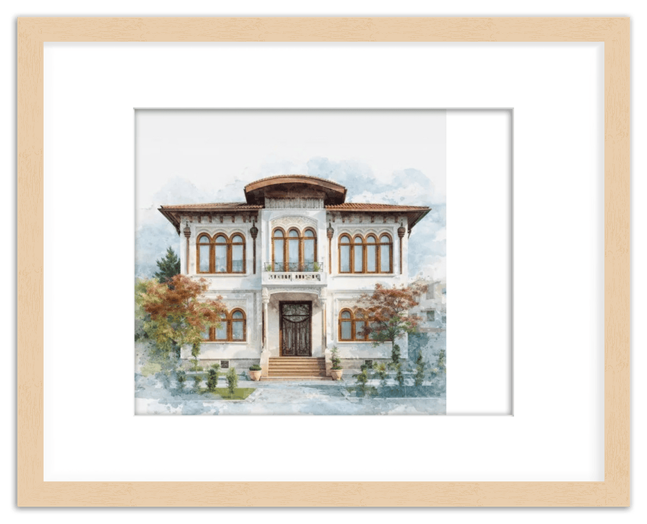 Custom Watercolor House Portrait with Name - Personalized Residence Wall Art for Living Room, Create Your Own Artwork from Photo, Perfect Housewarming Gifts for New Homeowner, Modern Home Decor Poster - Front View
