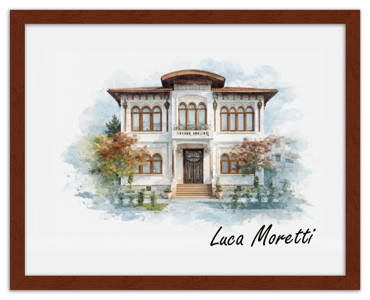 Custom Watercolor House Portrait with Name - Personalized Residence Wall Art for Living Room, Create Your Own Artwork from Photo, Perfect Housewarming Gifts for New Homeowner, Modern Home Decor Poster - Front View