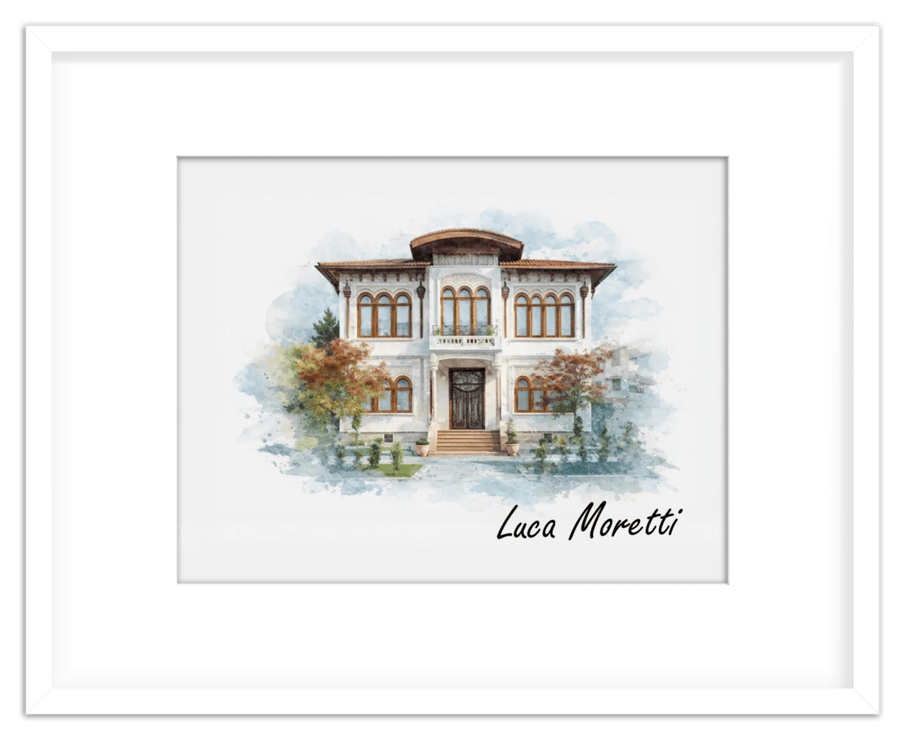 Custom Watercolor House Portrait with Name - Personalized Residence Wall Art for Living Room, Create Your Own Artwork from Photo, Perfect Housewarming Gifts for New Homeowner, Modern Home Decor Poster - Front View