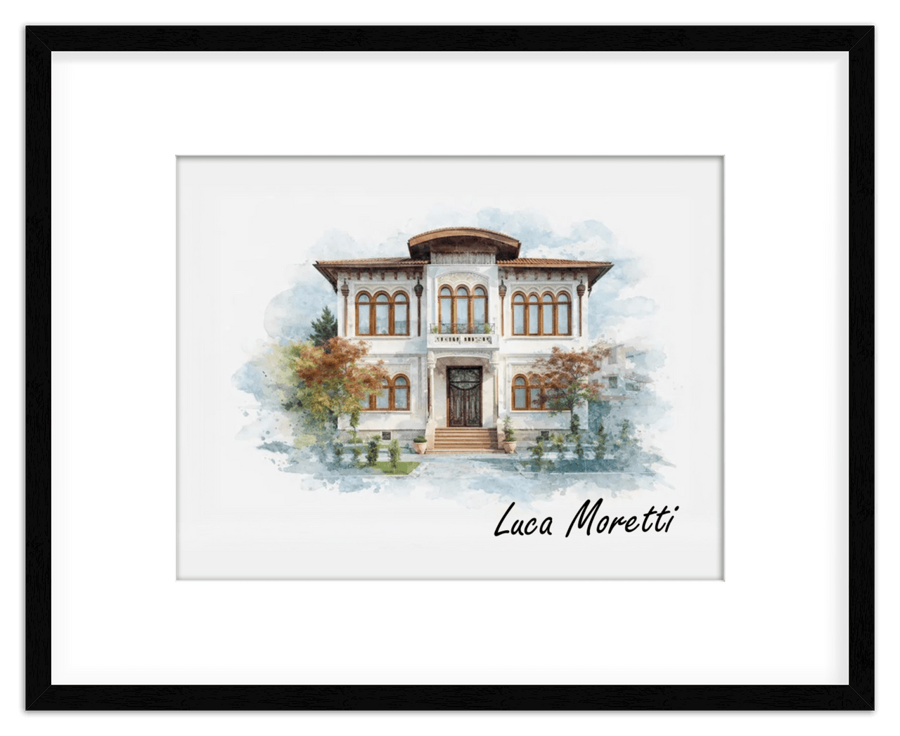 Custom Watercolor House Portrait with Name - Personalized Residence Wall Art for Living Room, Create Your Own Artwork from Photo, Perfect Housewarming Gifts for New Homeowner, Modern Home Decor Poster - Front View