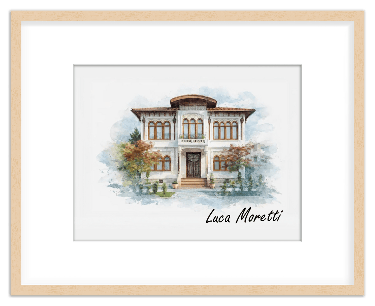 Custom Watercolor House Portrait with Name - Personalized Residence Wall Art for Living Room, Create Your Own Artwork from Photo, Perfect Housewarming Gifts for New Homeowner, Modern Home Decor Poster - Front View