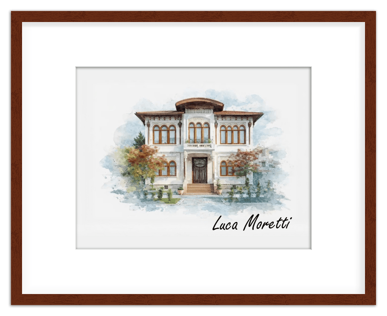 Custom Watercolor House Portrait with Name - Personalized Residence Wall Art for Living Room, Create Your Own Artwork from Photo, Perfect Housewarming Gifts for New Homeowner, Modern Home Decor Poster - Front View