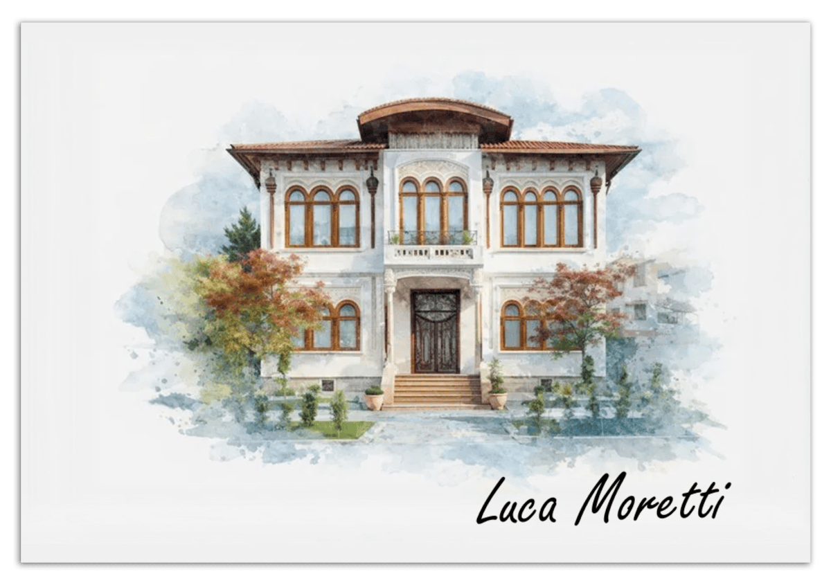 Custom Watercolor House Portrait with Name - Personalized Residence Wall Art for Living Room, Create Your Own Artwork from Photo, Perfect Housewarming Gifts for New Homeowner, Modern Home Decor Poster - Front View