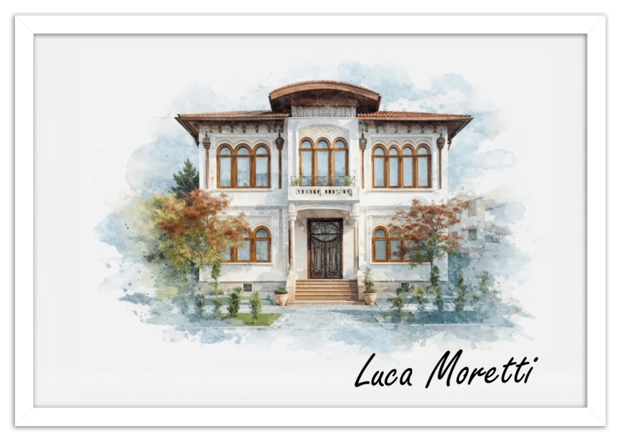 Custom Watercolor House Portrait with Name - Personalized Residence Wall Art for Living Room, Create Your Own Artwork from Photo, Perfect Housewarming Gifts for New Homeowner, Modern Home Decor Poster - Front View