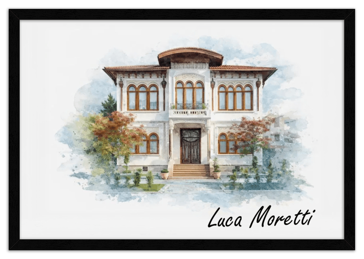 Custom Watercolor House Portrait with Name - Personalized Residence Wall Art for Living Room, Create Your Own Artwork from Photo, Perfect Housewarming Gifts for New Homeowner, Modern Home Decor Poster - Front View