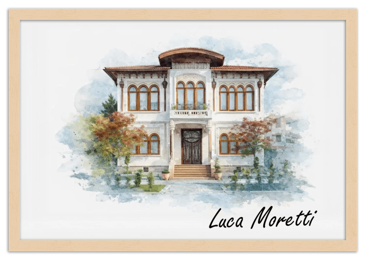 Custom Watercolor House Portrait with Name - Personalized Residence Wall Art for Living Room, Create Your Own Artwork from Photo, Perfect Housewarming Gifts for New Homeowner, Modern Home Decor Poster - Front View