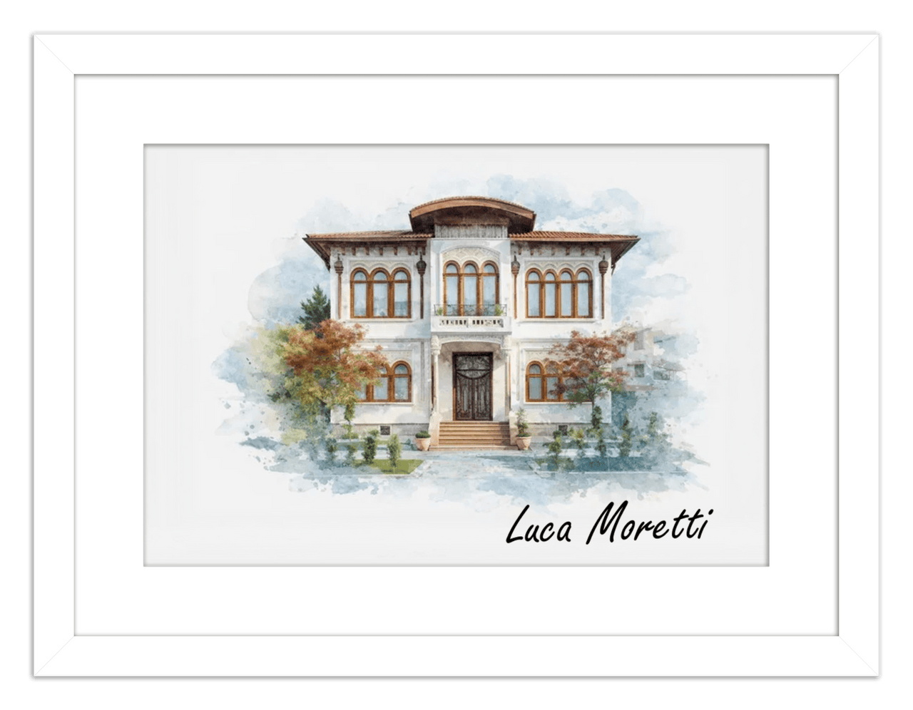 Custom Watercolor House Portrait with Name - Personalized Residence Wall Art for Living Room, Create Your Own Artwork from Photo, Perfect Housewarming Gifts for New Homeowner, Modern Home Decor Poster - Front View