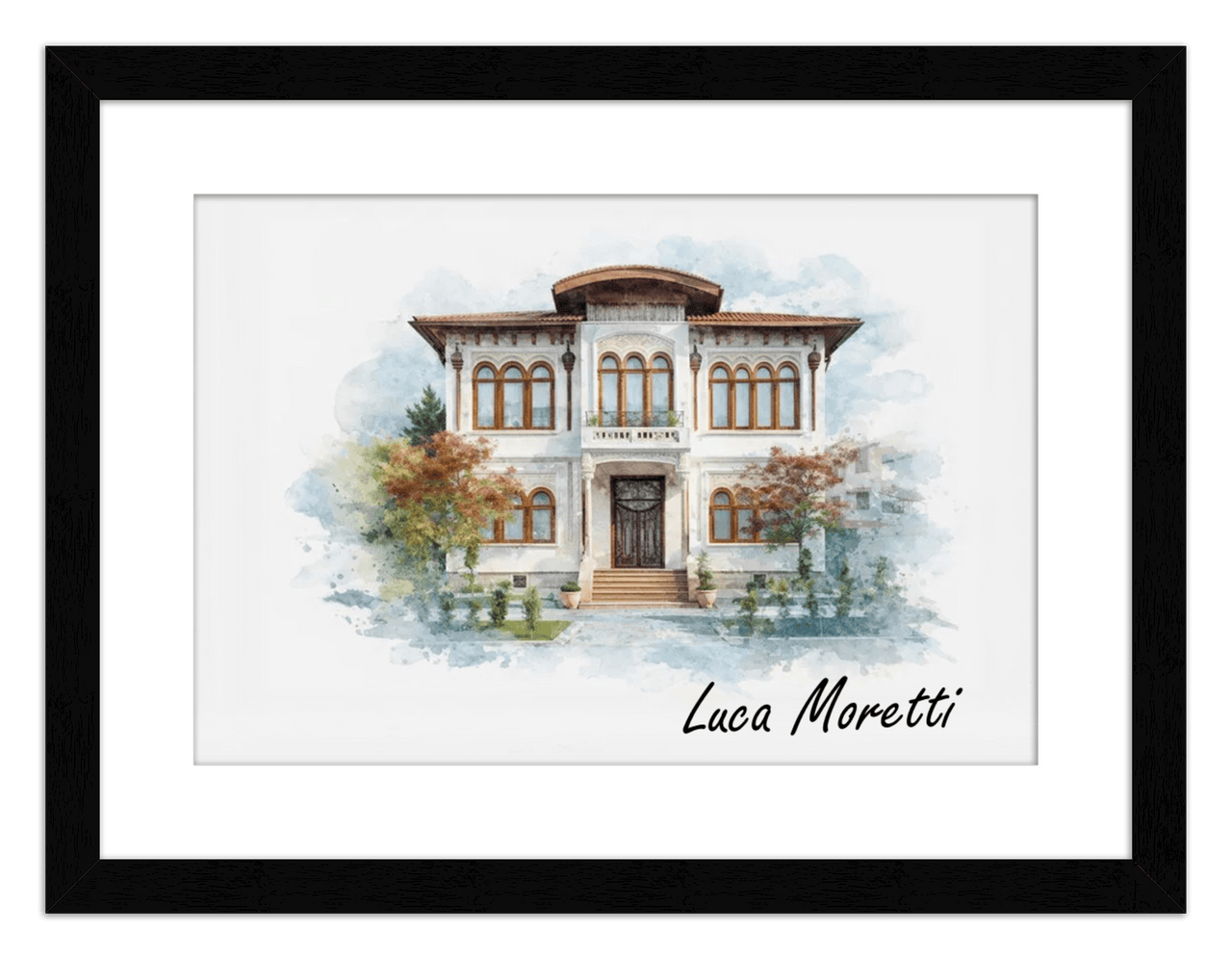 Custom Watercolor House Portrait with Name - Personalized Residence Wall Art for Living Room, Create Your Own Artwork from Photo, Perfect Housewarming Gifts for New Homeowner, Modern Home Decor Poster - Front View