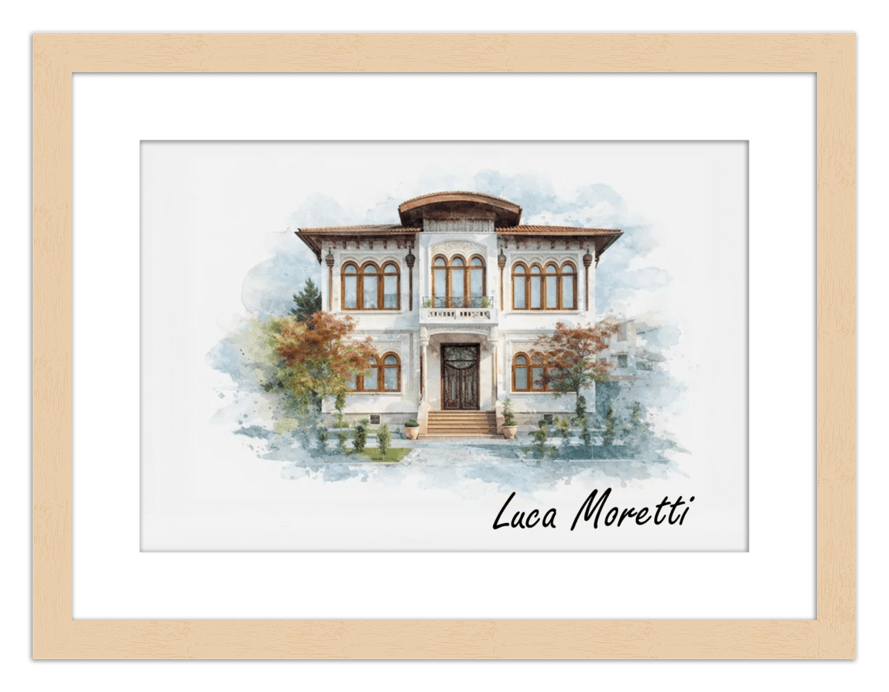 Custom Watercolor House Portrait with Name - Personalized Residence Wall Art for Living Room, Create Your Own Artwork from Photo, Perfect Housewarming Gifts for New Homeowner, Modern Home Decor Poster - Front View