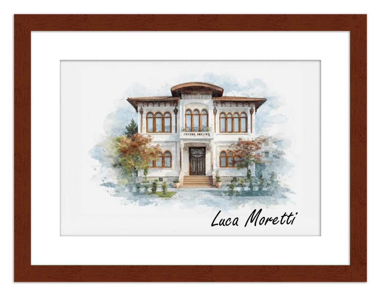 Custom Watercolor House Portrait with Name - Personalized Residence Wall Art for Living Room, Create Your Own Artwork from Photo, Perfect Housewarming Gifts for New Homeowner, Modern Home Decor Poster - Front View