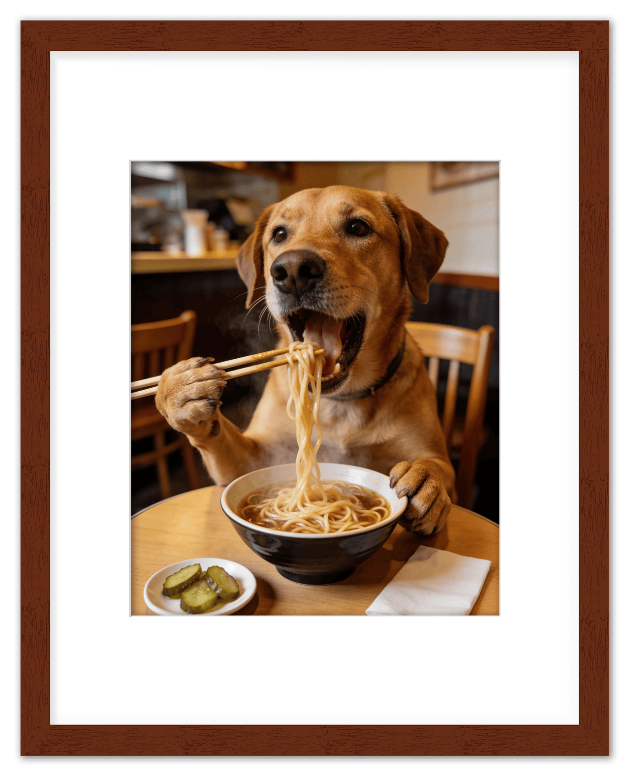 Custom Pet Eating Noodles Portrait - Create Your Own Pet Artwork from Photo, Personalized Animal Wall Art, Retro Foodie Dog Print, Funny Kitchen Poster, Modern Home Decor, Fun Gifts for Cat Lovers - Front View