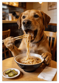Thumbnail for Custom Pet Eating Noodles Portrait - Create Your Own Pet Artwork from Photo, Personalized Animal Wall Art, Retro Foodie Dog Print, Funny Kitchen Poster, Modern Home Decor, Fun Gifts for Cat Lovers - Front View