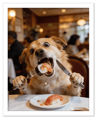 Thumbnail for Custom Pet Portrait Eating Sushi from Photo - Vintage Quirky Home Decor, Cute Funny Animal Poster, Personalized Dog or Cat Wall Art, Adorable Keepsake Gifts for Pet Lovers, Unique Humorous Artwork - Front View