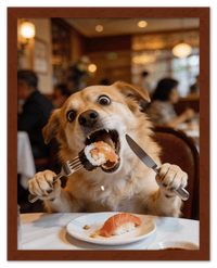 Thumbnail for Custom Pet Portrait Eating Sushi from Photo - Vintage Quirky Home Decor, Cute Funny Animal Poster, Personalized Dog or Cat Wall Art, Adorable Keepsake Gifts for Pet Lovers, Unique Humorous Artwork - Front View