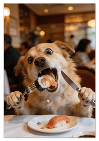 Thumbnail for Custom Pet Portrait Eating Sushi from Photo - Vintage Quirky Home Decor, Cute Funny Animal Poster, Personalized Dog or Cat Wall Art, Adorable Keepsake Gifts for Pet Lovers, Unique Humorous Artwork - Front View