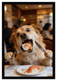 Thumbnail for Custom Pet Portrait Eating Sushi from Photo - Vintage Quirky Home Decor, Cute Funny Animal Poster, Personalized Dog or Cat Wall Art, Adorable Keepsake Gifts for Pet Lovers, Unique Humorous Artwork - Front View