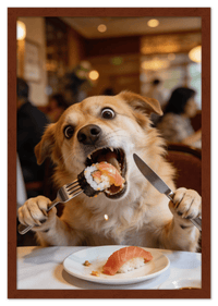 Thumbnail for Custom Pet Portrait Eating Sushi from Photo - Vintage Quirky Home Decor, Cute Funny Animal Poster, Personalized Dog or Cat Wall Art, Adorable Keepsake Gifts for Pet Lovers, Unique Humorous Artwork - Front View
