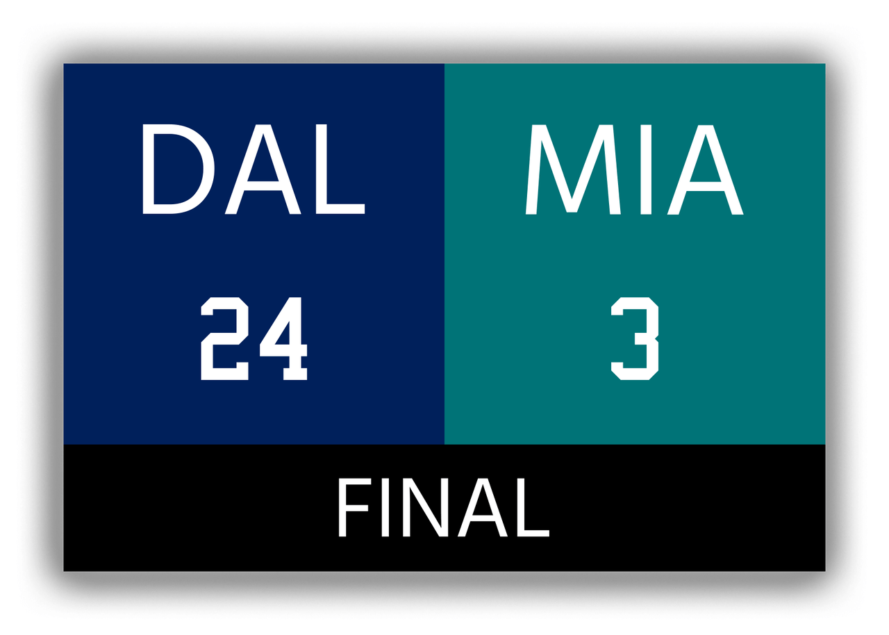 Dallas vs Miami Canvas Wrap & Photo Print - 1971 1972 Football Championship - Front View