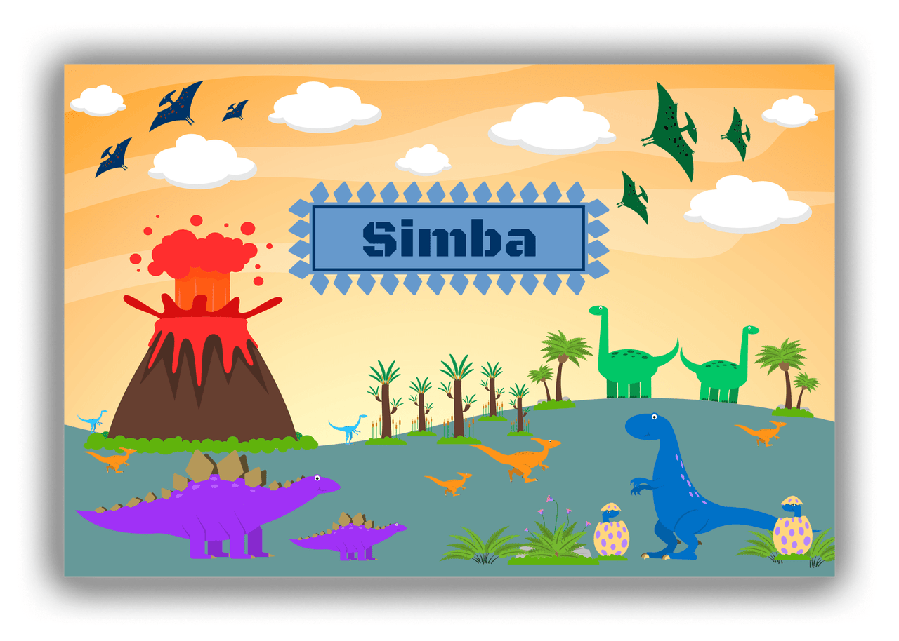 Personalized Dinosaur Canvas Wrap & Photo Print I - Blue Nameplate II - Front View