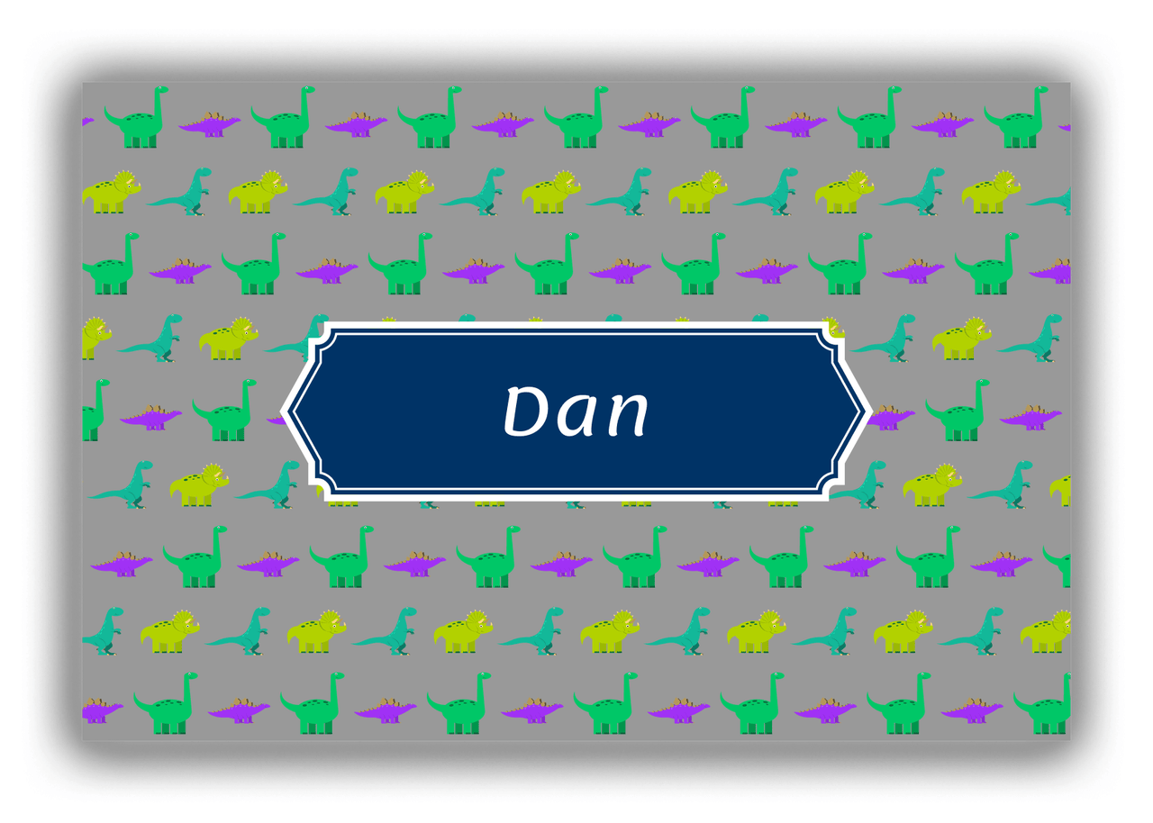 Personalized Dinosaur Canvas Wrap & Photo Print V - Dark Grey with Decorative Rectangle Nameplate - Front View