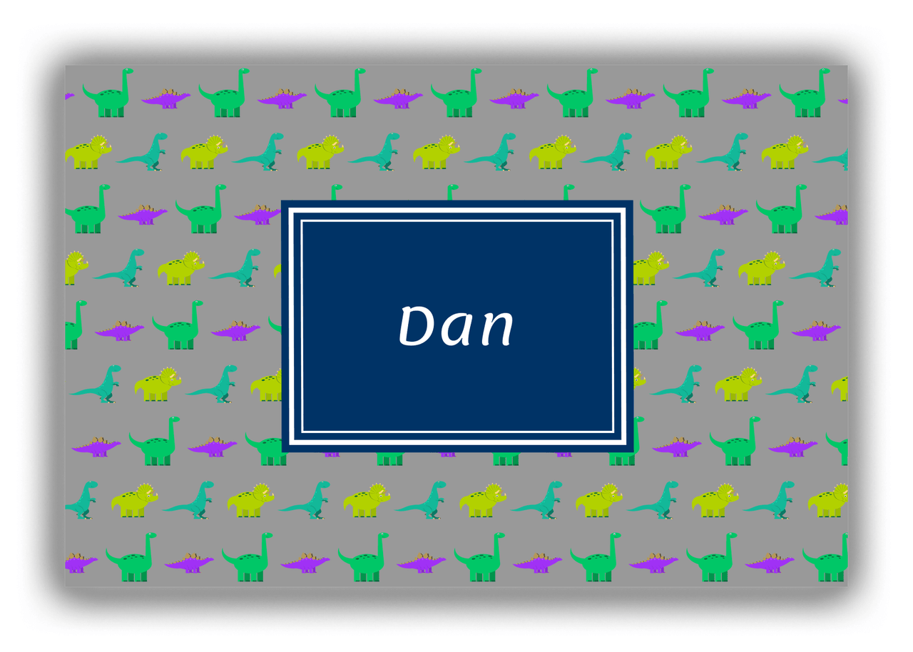 Personalized Dinosaur Canvas Wrap & Photo Print V - Dark Grey with Rectangle Nameplate - Front View