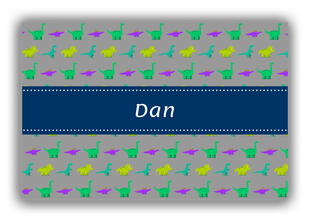Personalized Dinosaur Canvas Wrap & Photo Print V - Dark Grey with Ribbon Nameplate - Front View