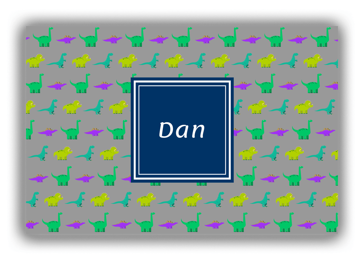 Personalized Dinosaur Canvas Wrap & Photo Print V - Dark Grey with Square Nameplate - Front View