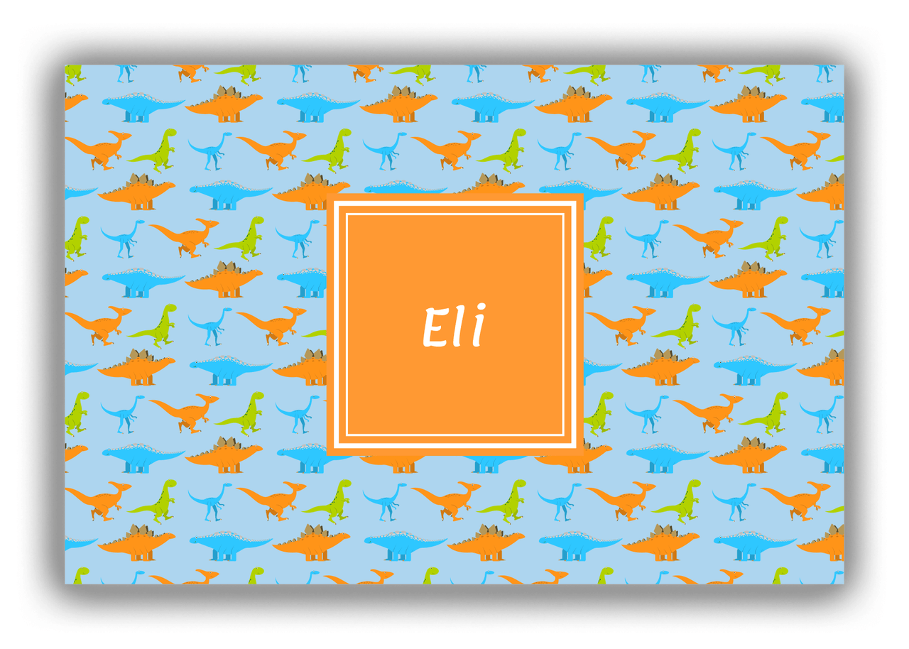 Personalized Dinosaur Canvas Wrap & Photo Print VI - Light Blue with Square Nameplate - Front View