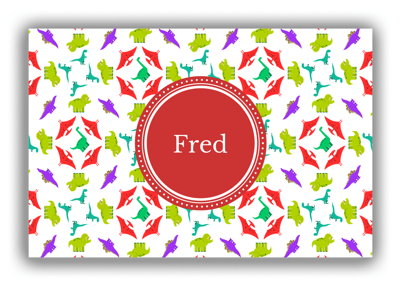 Personalized Dinosaur Canvas Wrap & Photo Print VII - White with Circle Nameplate - Front View