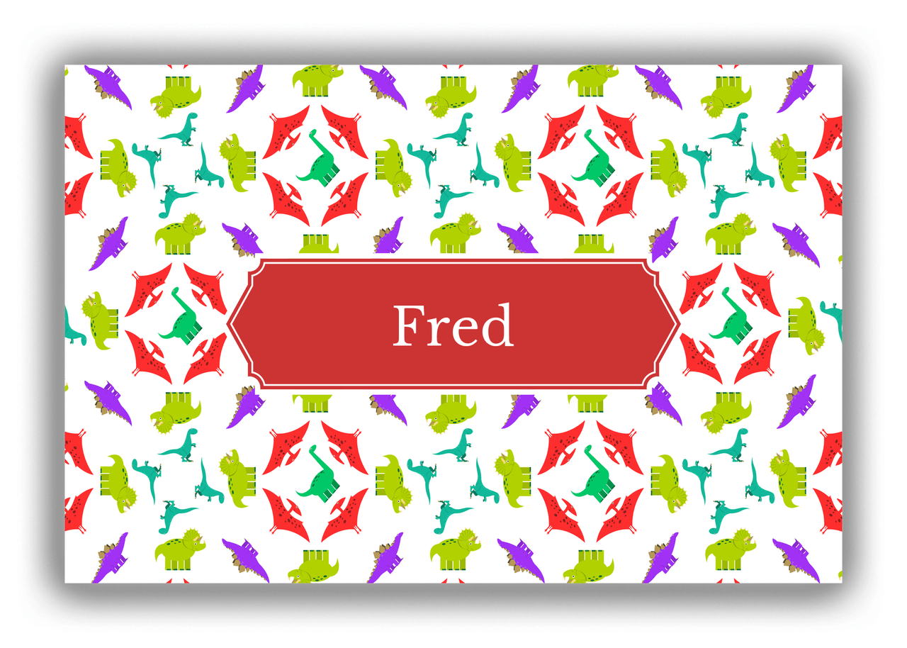 Personalized Dinosaur Canvas Wrap & Photo Print VII - White with Decorative Rectangle Nameplate - Front View