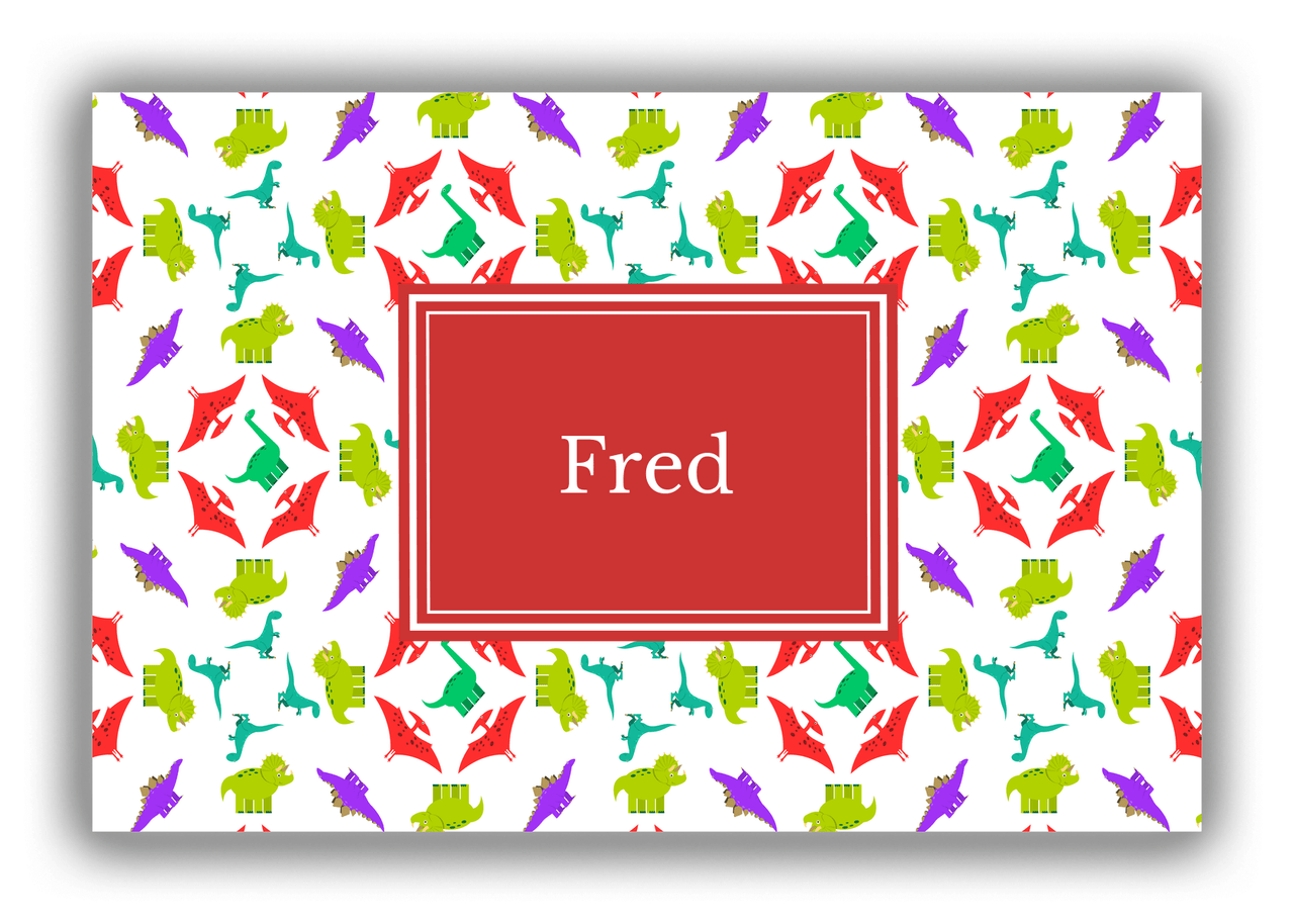 Personalized Dinosaur Canvas Wrap & Photo Print VII - White with Rectangle Nameplate - Front View