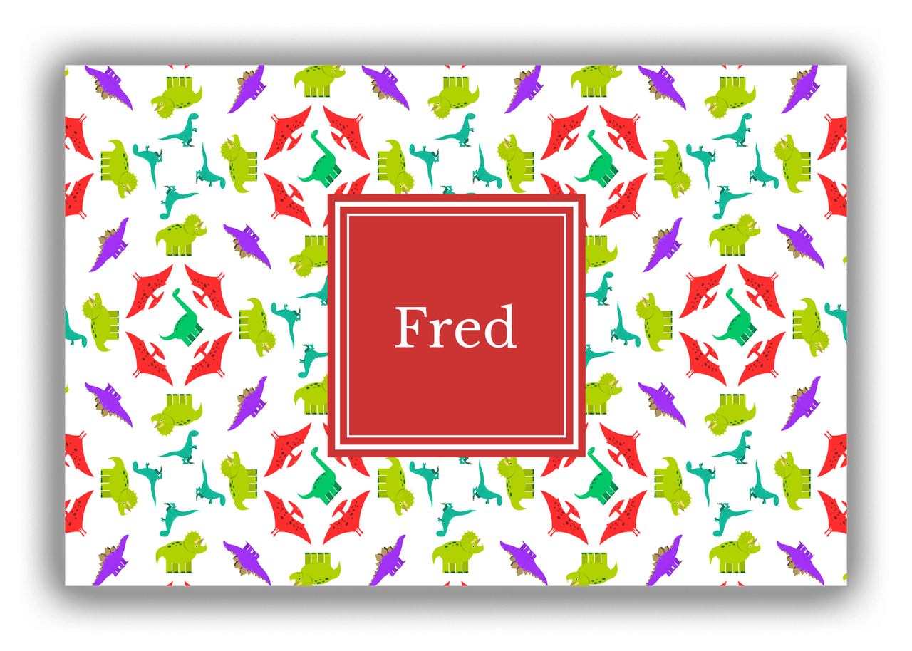 Personalized Dinosaur Canvas Wrap & Photo Print VII - White with Square Nameplate - Front View