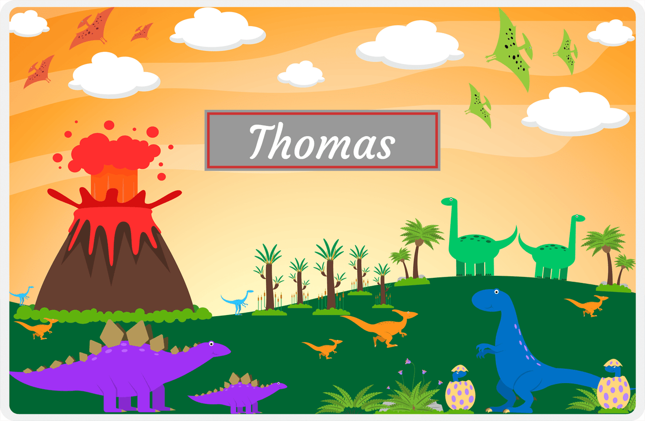 Personalized Dinosaur Placemat - Dinosaur I - Rectangle Nameplate in Grey -  View