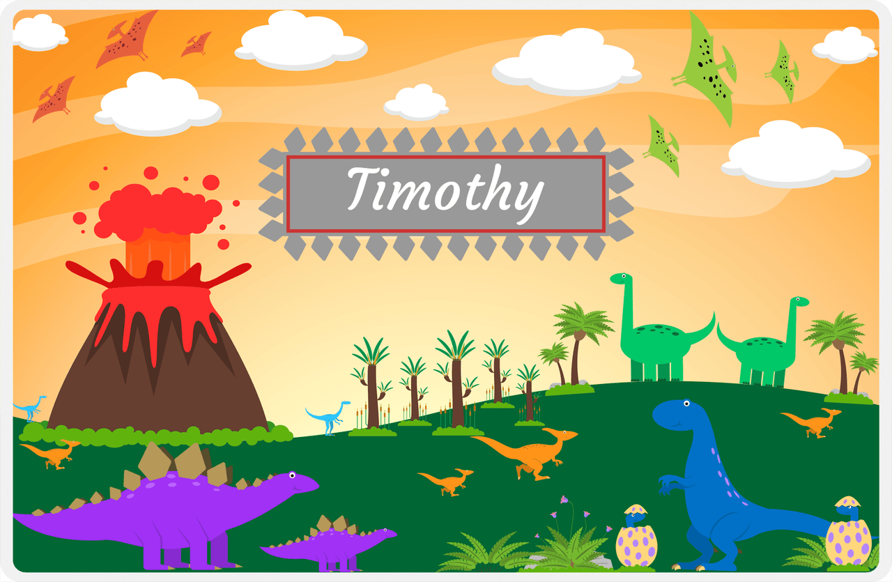 Personalized Dinosaur Placemat - Dinosaur I - Decorative Nameplate in Grey -  View